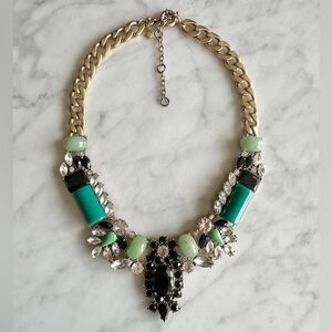 J. Crew Statement Necklace in Antique Gold in Shades of Green, Jade, Emerald